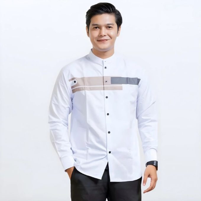 Baju Koko Pria Lengan Panjang Motif Yordan Kombinasi Warna - Image 5