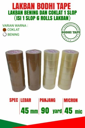 LAKBAN OPP BODHI TAPE BENING & COKLAT 45mm X 90 yard Termurah Berkualitas Setara