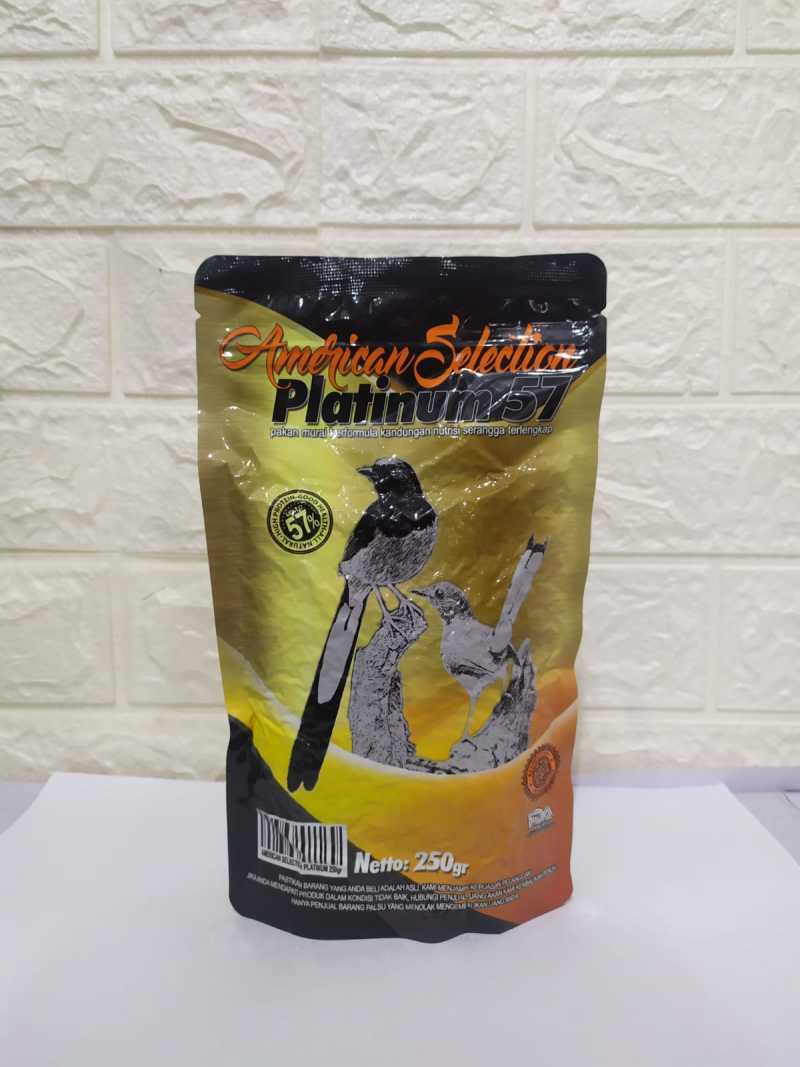 PLATINUM 57 AMERICAN SELECTION 250 GRAM PAKAN AMS LOLOHAN BURUNG IMPORT MEMPERPANJANG BULU EKOR MURAI