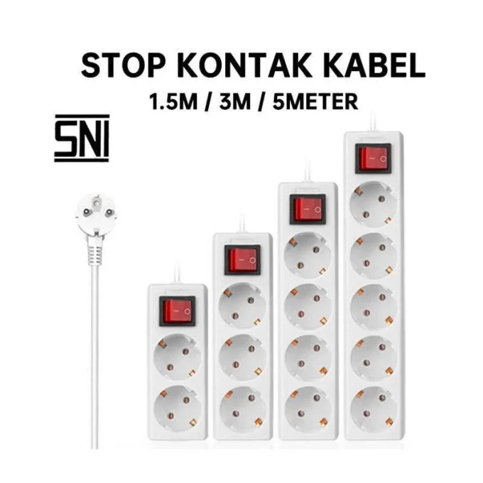 STOP KONTAK + KABEL 2,3,4 LUBANG 1,5/3 METER SNI / TERMINAL LISTRIK / colokan listrik