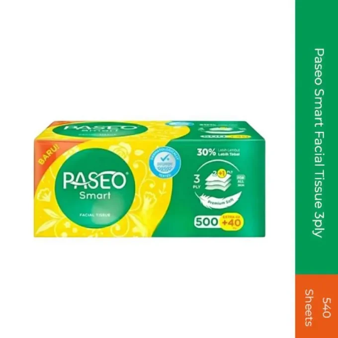 PAKET 4 PAX ~ Tissue Paseo Smart 3 Ply isi 540 Sheets / Tisu Wajah Facial Tissue Sekali pakai Dapur Dapat Terurai Lembut 2 Lapis
