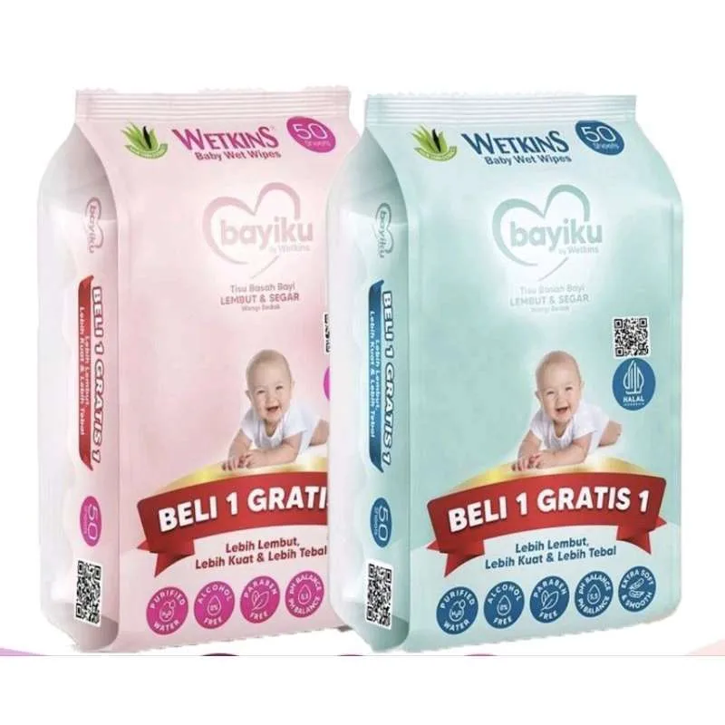 PAKET 8 PAX ~ Tissue tisu basah WETKINS baby wipes 50 sheets ( BELI 1 GRATIS 1) PROMO !!!!