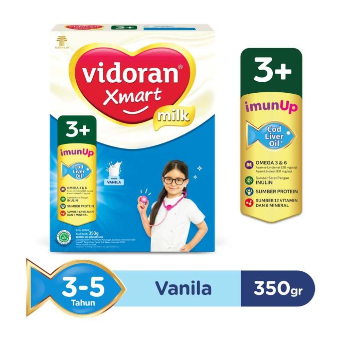 1 DUS ISI 24 VIDORAN SUSU PERTUMBUHAN XMART 3+ VANILA NTRIPLEX BOX 350g