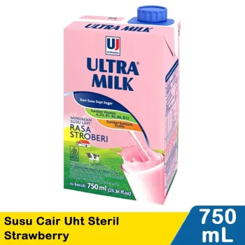 1 KARTON ISI 12 ULTRA SUSU CAIR UHT STERIL STRAWBERRY TPK 750mL