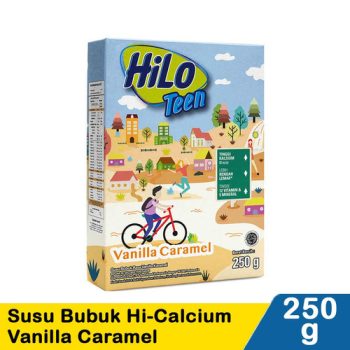 1 DUS ISI 12 HILO TEEN SUSU BUBUK HI-CALCIUM VANILA CARAMEL BOX 250g