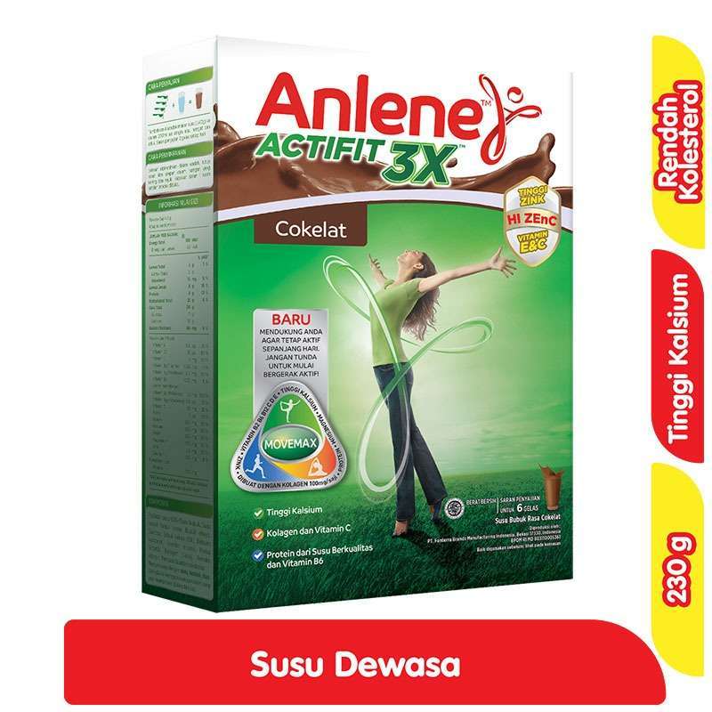 1 DUS ISI 24 ANLENE ACTIFIT 3X SUSU BUBUK HI-CALCIUM COKLAT BOX 250/230g