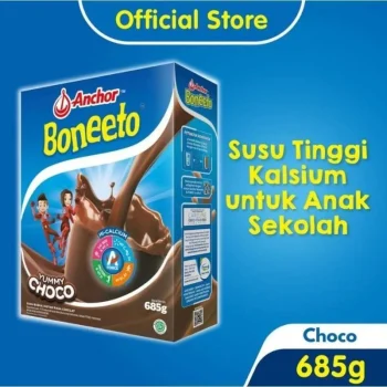 1 DUS ISI 12 ANCHOR BONEETO SUSU BUBUK HI-CALCIUM YUMMY CHOCO BOX 685g