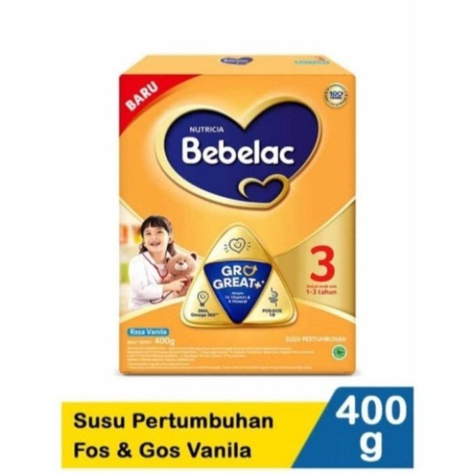 1 DUS ISI 24 BEBELAC 3 SUSU PERTUMBUHAN FOS & GOS VANILA BOX 400g