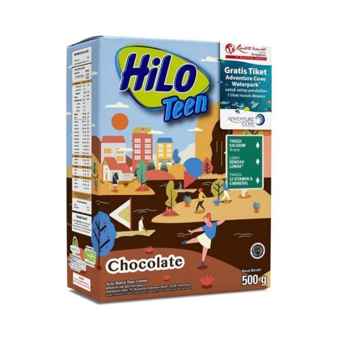 1 DUS ISI 12 HILO TEEN SUSU BUBUK HI-CALCIUM COKLAT BOX 500g