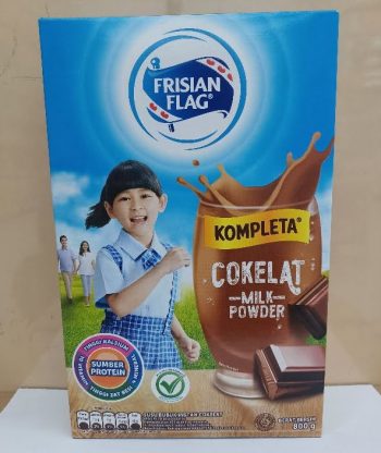 1 DUS ISI 18 FRISIAN FLAG SUSU BUBUK INSTANT KOMPLETA CHOCOLATE BOX 800g