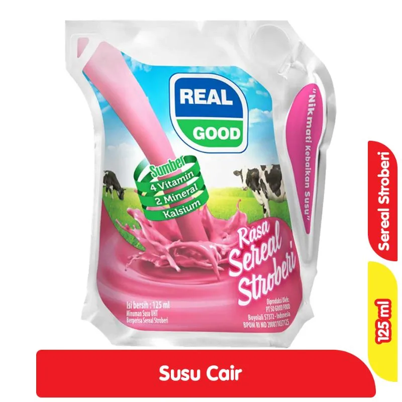 1 DUS ISI 40 REAL GOOD SUSU CAIR UHT SEREAL STROBERI PCH 125mL