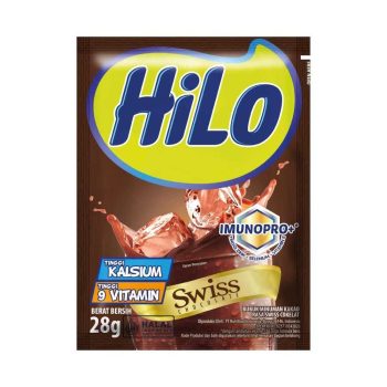 1 KARTON ISI 80 HILO SUSU BUBUK HI-CALCIUM SWISS CHOCOLATE SCT 28g