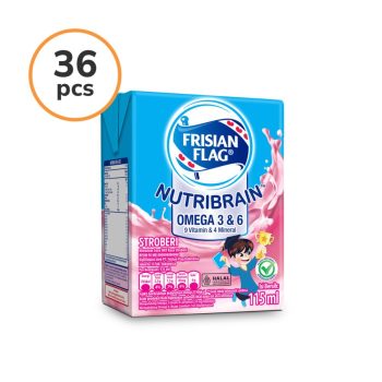 1 DUS ISI 36 FRISIAN FLAG SUSU CAIR UHT NUTRIBRAIN STRAWBERRY TPK 115mL