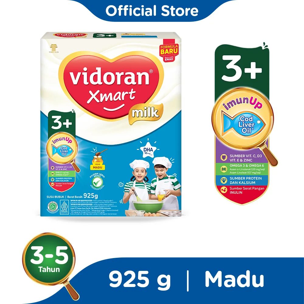 1 DUS ISI 12 VIDORAN XMART 3+ SUSU PERTUMBUHAN MADU BOX 925g