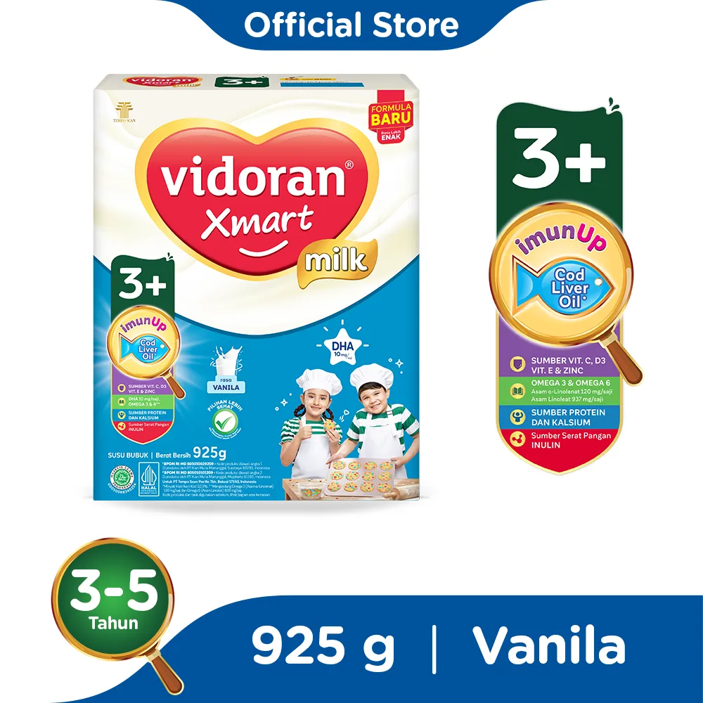 1 DUS ISI 12 VIDORAN XMART3+ SUSU PERTUMBUHAN VANILA BOX 925g