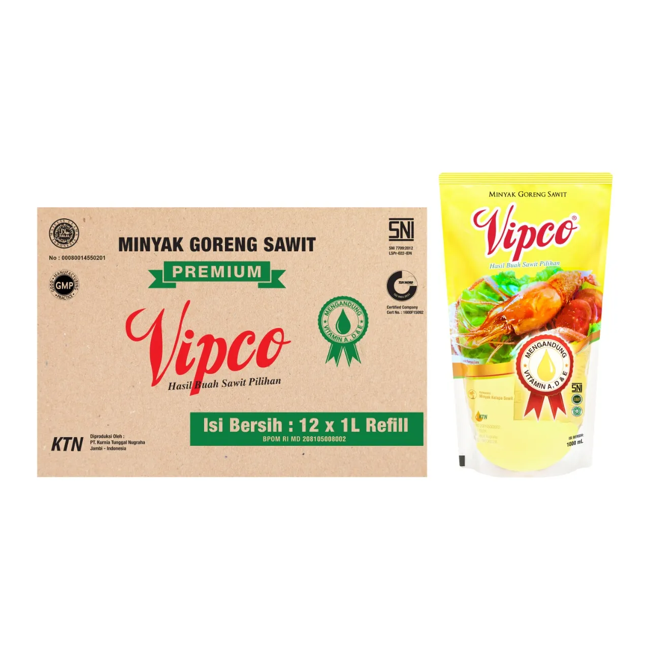 VIPCO MINYAK GORENG REFILL PCH 1000mL ( 1 Dus / 1 Karton isi 12)