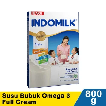 1 KARTON ISI 12 INDOMILK SUSU BUBUK OMEGA-3 FULL CREAM BOX 800g