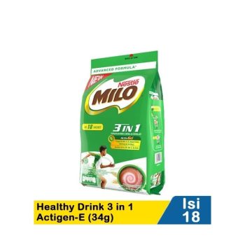 1 DUS ISI 12 MILO HEALTY DRINK 3 IN 1 ACTIGEN-E BAG 18x34g