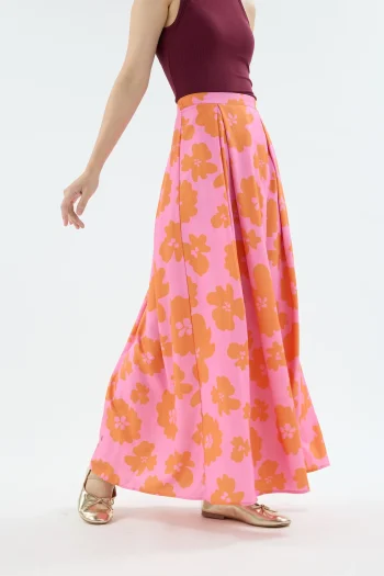 Rok Panjang Wanita | Fiora Black Printed Flare Skirt