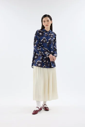 Kemeja Oversize | Fiora Butter Yellow Printed Oversized Shirt | MM03