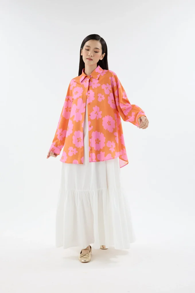 Kemeja Oversize | Fiora Butter Yellow Printed Oversized Shirt | MM03