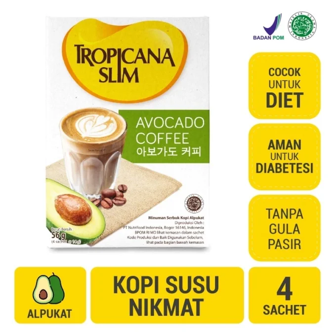 Tropicana Slim Avocado Coffee 4 Sachet - Kopi Susu Nikmat Tanpa Gula Pasir