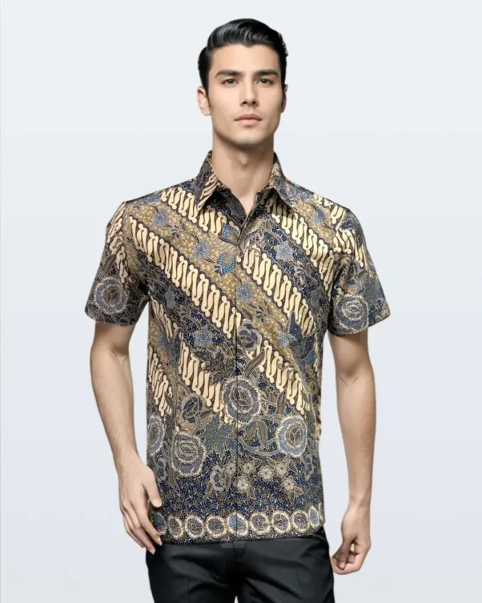 Kemeja Batik Lengan Pendek Parang Boket – Biru