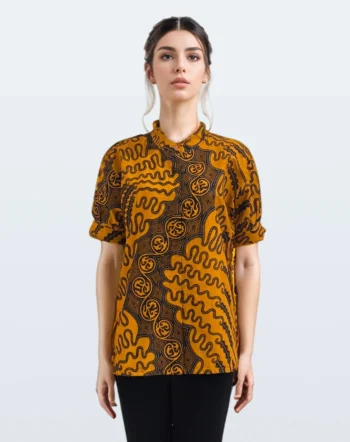 Blouse Batik Lengan Pendek Lengko Manggar Kerah Lingkar – Sogan