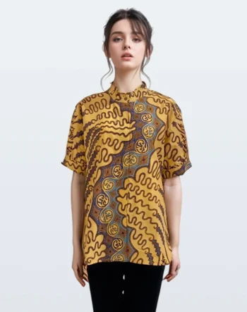 Blouse Batik Lengan Pendek Lengko Manggar Kerah Lingkar – Cream