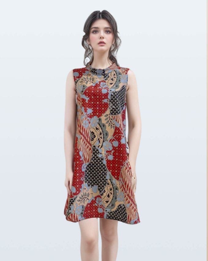 Dress Batik Danar Hadi Tambal Sri Wedari Kerah Lingkar Bulat – Abu Abu
