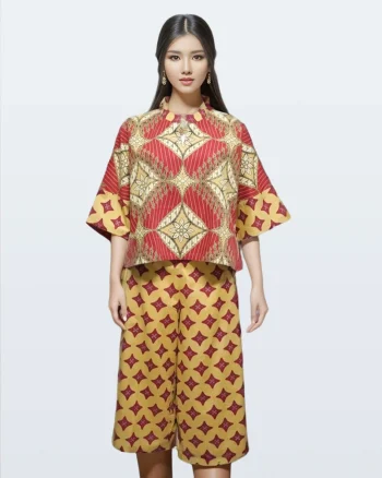 Blouse Batik 1 Set Top & Bottom Sisi Wajik Merah