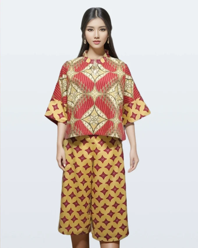 Blouse Batik 1 Set Top & Bottom Sisi Wajik Merah