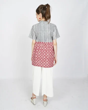 Days Blouse PE Tunik Katun Cap Ethnic Liris Mono A Klir Red-Gray