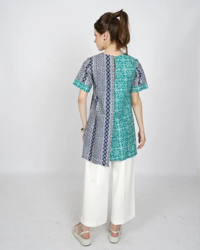 Days Blouse PE Tunik Katun Cap Ethnic Liris Mono B Klir Biru Navy Hijau