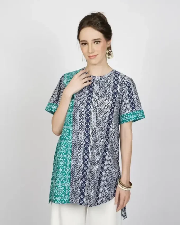 Days Blouse PE Tunik Katun Cap Ethnic Liris Mono B Klir Biru Navy Hijau
