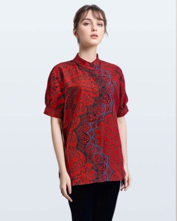 Blouse Batik Lengan Pendek Lengko Manggar Kerah Lingkar – Merah