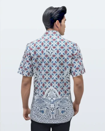 Kemeja Batik Lengan Pendek Kawung Gaya Baru Bledak Putih