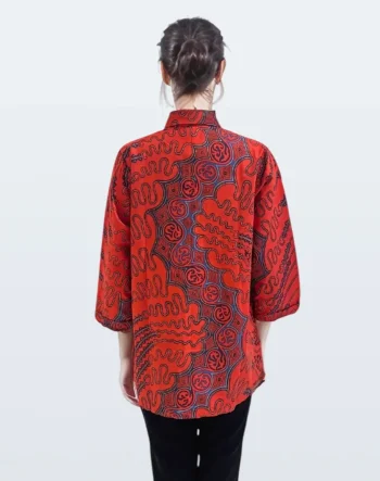 Blouse Batik Lengan Panjang Lengko Manggar Kerah – Merah