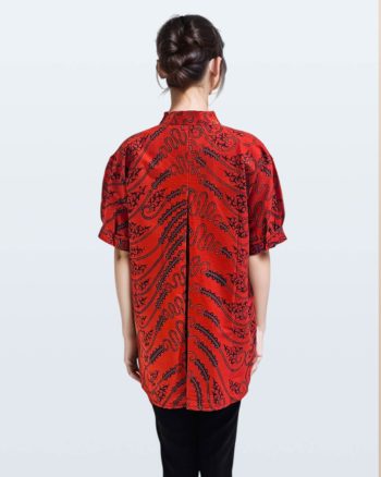 Blouse Batik Lengan Pendek Lengko Manggar Kerah Lingkar – Merah