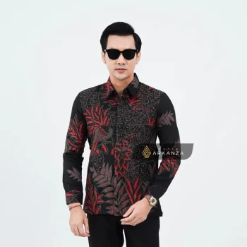 Kemeja Batik Dobby Slimfit Motif Rekta Merah