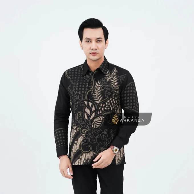 Kemeja Batik Dobby Slimfit Motif Sailendra Hitam