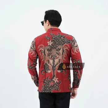 Kemeja Batik Dobby Slimfit Motif Nareswara Merah