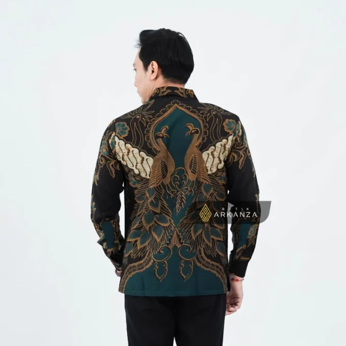 Kemeja Batik Dobby Slimfit Motif Merak Hijau