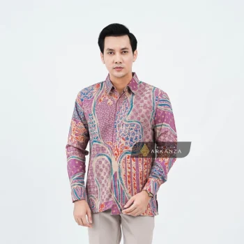 Kemeja Batik Dobby Slimfit Motif Puspa Pink