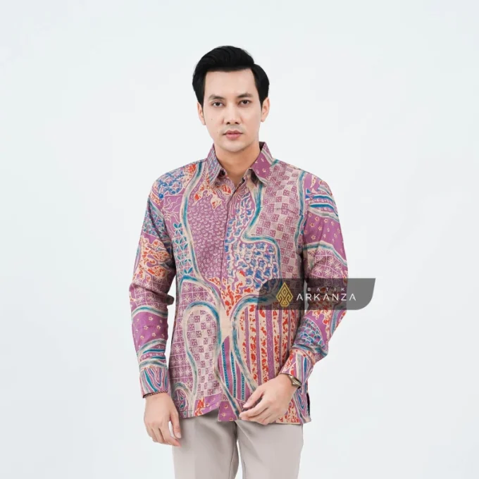 Kemeja Batik Dobby Slimfit Motif Puspa Pink