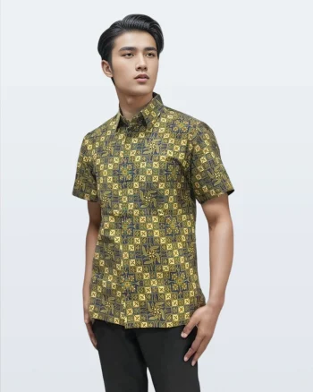 Kemeja Batik Lengan Pendek Ceplok Kitiran – Biru