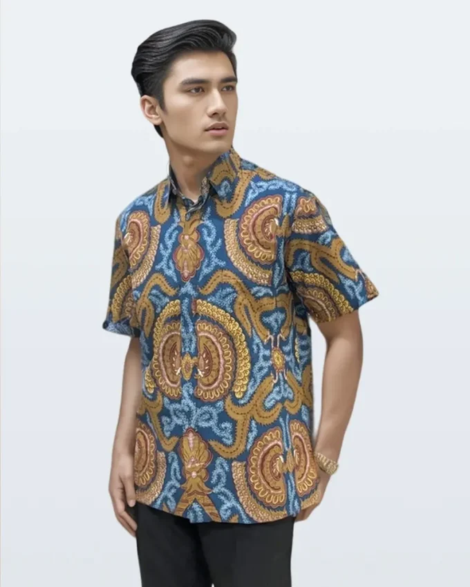 Kemeja Batik Lengan Pendek Kepet Sakembaran Biru