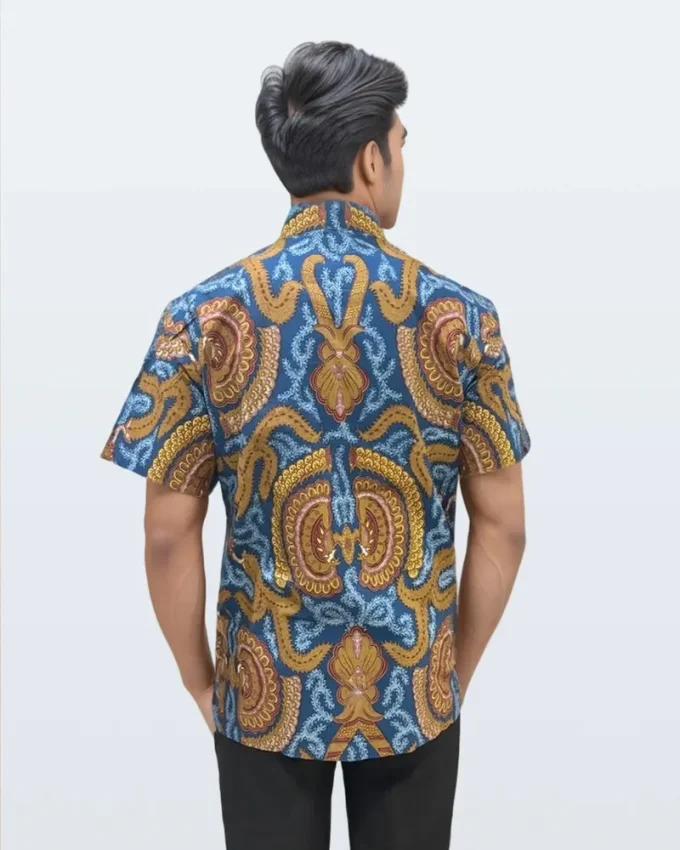 Kemeja Batik Lengan Pendek Kepet Sakembaran Biru