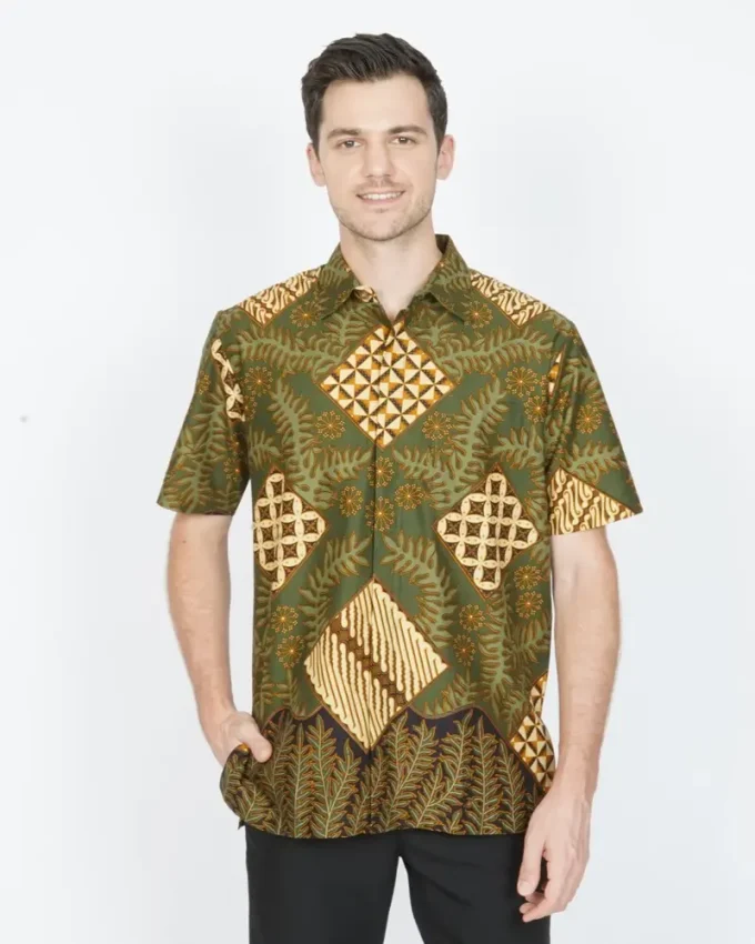 Kemeja Batik Lengan Pendek Sanggan Jakarta Hijau
