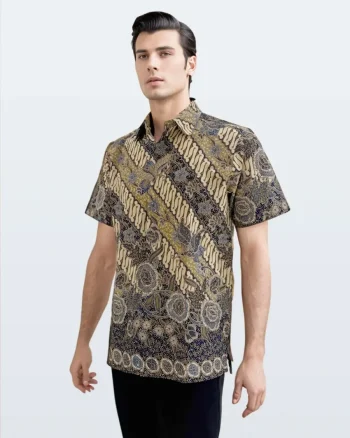 Kemeja Batik Lengan Pendek Parang Boket – Biru Orange
